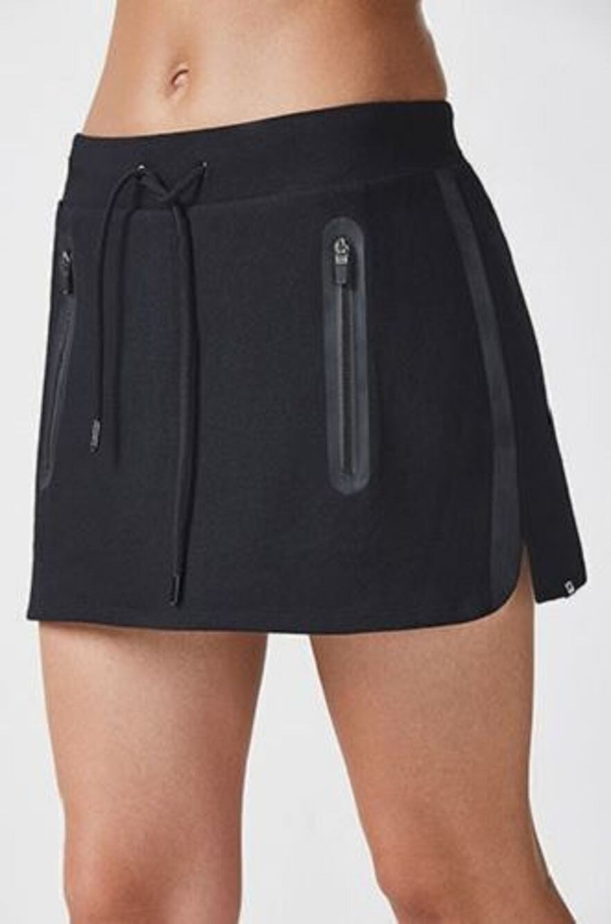 NEW Fabletics Amara Mini Skirt Black French Terry Drawstring Womens XS